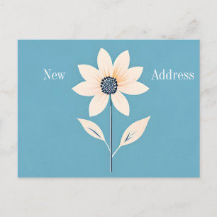 Carte Postale Faire-part Fleur minimaliste simple sur nouvelle adresse bleu