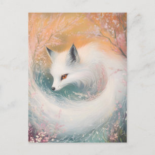 Carte Postale Faire-part Fleur Mystique Renard Printanier Aquarelle