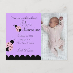 Carte Postale Faire-part Fleur Punaise Lady Bug PHOTO Annonce de naissance