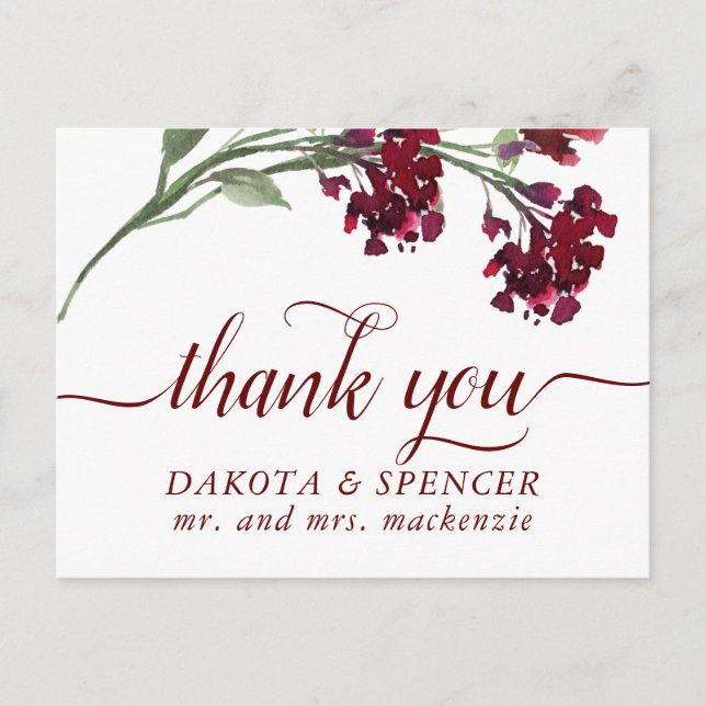 Carte Postale Faire-part Fleur sauvage | Crimson Rouge Bohème Floral Merci (Devant)
