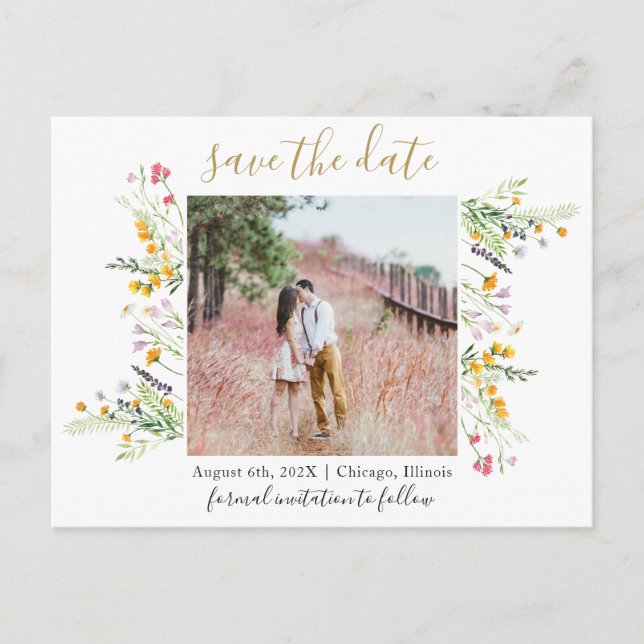 Carte Postale Faire-part Fleur sauvage fleurs enregistrer la date photo car (Devant)