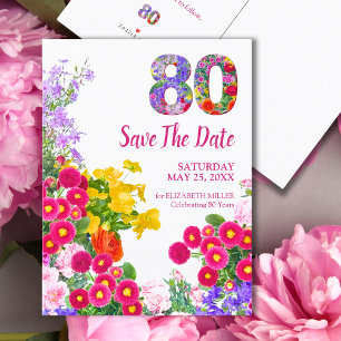 Carte Postale Faire-part Fleurs 80e Anniversaire Enregistrez La Date - Desi