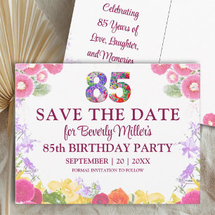 Carte Postale Faire-part Fleurs 85e Anniversaire Enregistrer La Date Élégan