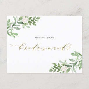 Carte Postale Faire-part Fleurs Aquarelle Veux-Tu Être Ma Demoiselle D'Honn
