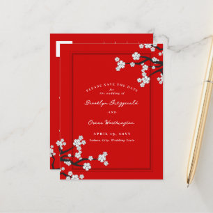 Carte Postale Faire-part Fleurs Blanches de Cerisier Sakura Asiatique Faire
