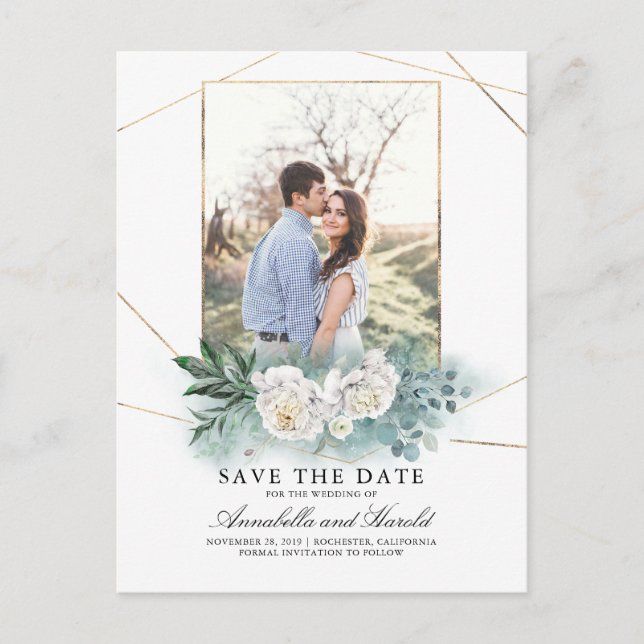 Carte Postale Faire-part Fleurs blanches et verdure Photo Sauvez la date (Devant)