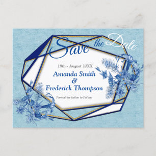 Carte Postale Faire-part Fleurs bleues turquoises sur un support texturé sc