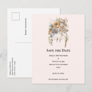 Carte Postale Faire-part Fleurs Boho avec un Dreamcatcher Enregistrer la da