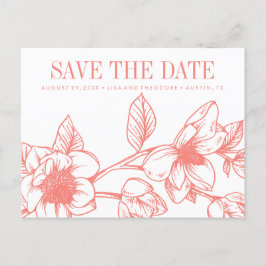 Carte Postale Faire-part Fleurs Chic Magnolia | Corail | Enregistrer la dat