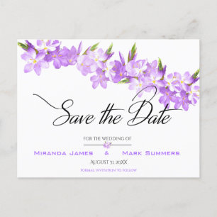 Carte Postale Faire-part Fleurs d'aquarelle violet élégant Enregistrer la d