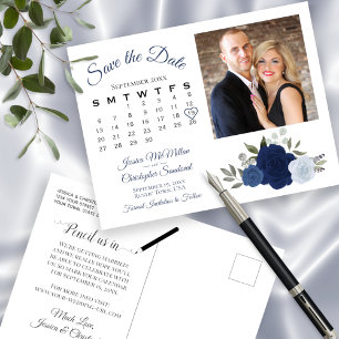 Carte Postale Faire-part Fleurs de Bohème Bleues Photo et Calendrier Enregi