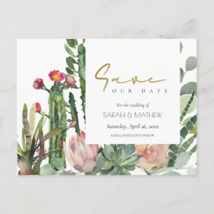 CARTE POSTALE FAIRE-PART FLEURS DE CACTUS DE DÉSAERT FLEURIS ROSE ENVOYEZ L