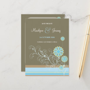 Carte Postale Faire-part Fleurs de neige bleues tourbillonnantes Mariage Sa