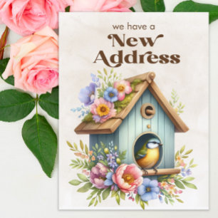 Carte Postale Faire-part Fleurs de niche d'oiseau de changement d'adresse