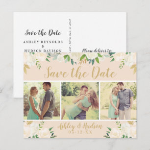 Carte Postale Faire-part Fleurs de Pêcher et Feuillage Photo Mariage Épargn
