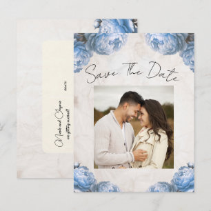 Carte Postale Faire-part Fleurs de pivoine bleu clair Vintage Enregistrer l