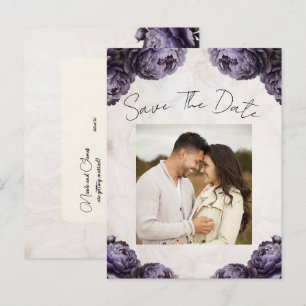 Carte Postale Faire-part Fleurs de pivoine violet poussiéreuses Vintage Enr