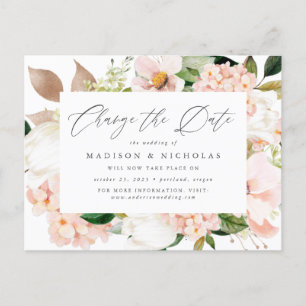 Carte Postale Faire-part Fleurs de printemps en rose pour changement de dat