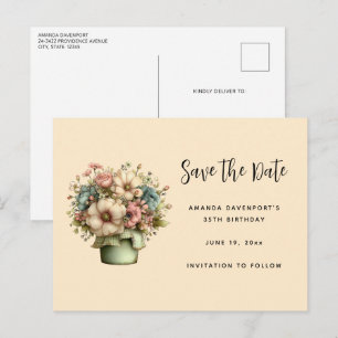 Carte Postale Faire-part Fleurs Fantaisistes dans un Pot de Fleuriste Migno