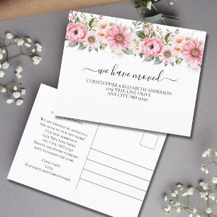 Carte Postale Faire-part Fleurs florales blanches roses Script Moving