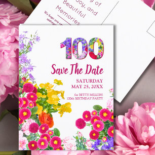 Carte Postale Faire-part Fleurs Florales Moderne 100e Anniversaire 100 Ans