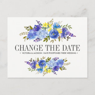 Carte Postale Faire-part Fleurs Jaunes Bleues Bleues Bleues MARIAGE MODIFIE