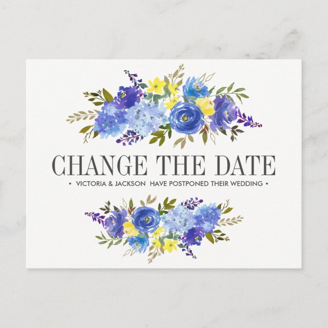 Carte Postale Faire-part Fleurs Jaunes Bleues Bleues Bleues MARIAGE MODIFIE (Devant)