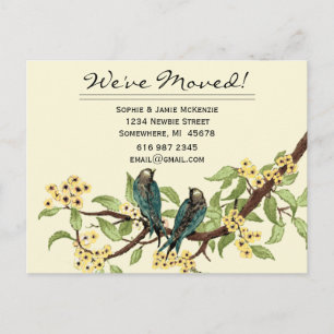 Carte Postale Faire-part Fleurs Jaunes Oiseaux Télés Vintage Nous Avons Dém