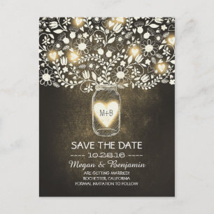 Carte Postale Faire-part Fleurs mason jarre jaune rustique enregistrer la d