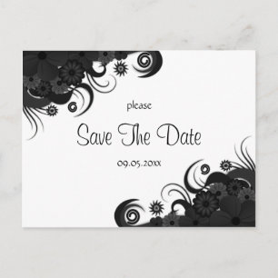 Carte Postale Faire-part Fleurs Modernes Gothique Noir et Blanc Enregistrer