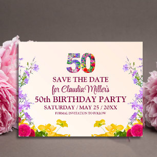 Carte Postale Faire-part Fleurs modernes pour 50 ans fête des 50 ans