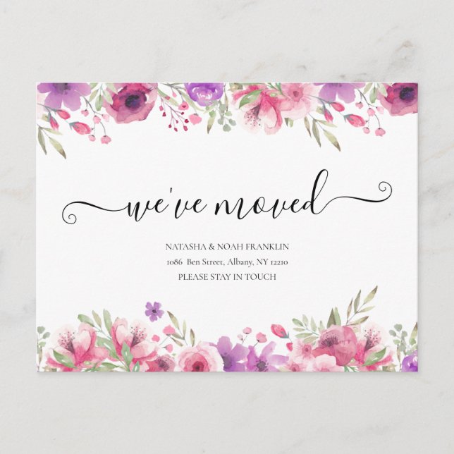 Carte Postale Faire-part Fleurs Nous Avons Déménagé Script Annonce Nouveau  (Devant)