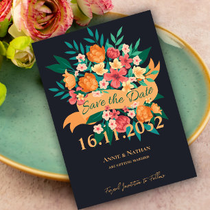 Carte Postale Faire-part Fleurs orange chic mariage date à retenir