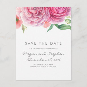 Carte Postale Faire-part Fleurs roses Élégantes et romantiques Sauvez la da