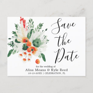 Carte Postale Faire-part Fleurs sauvages de verdure orange moderne Floral