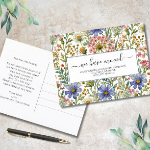 Carte Postale Faire-part Fleurs sauvages roses et bleues Cottagecore Déména