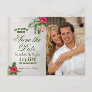 Carte Postale Faire-part Fleurs tropicales et mariage des Feuilles Enregist