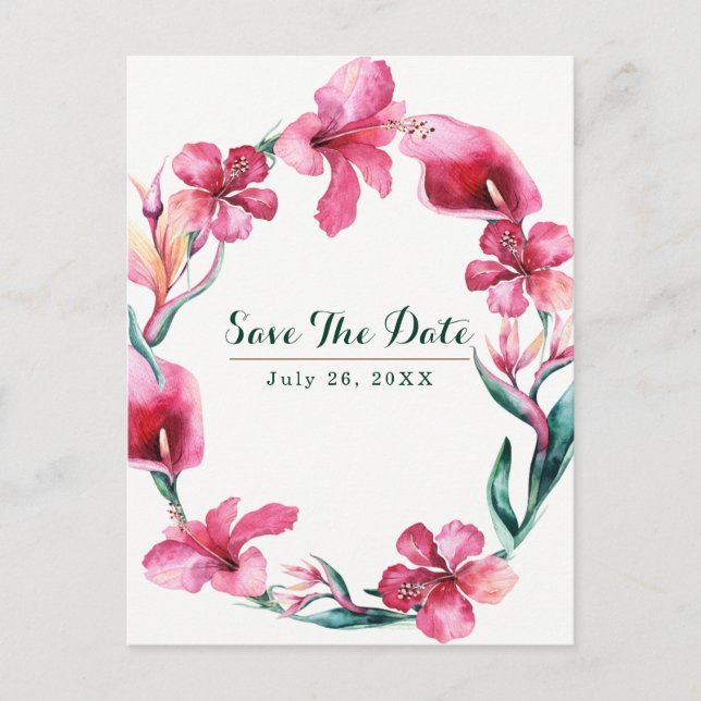 Carte Postale Faire-part Fleurs tropicales hawaïennes Mariage Sauvegarder l (Devant)