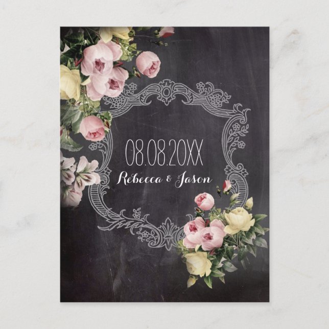 Carte Postale Faire-part fleurs vintages rustiques Chalkboard enregistrer l (Devant)