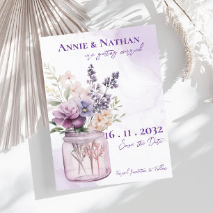 Carte Postale Faire-part Fleurs Violettes Élégantes En Mariage Floral Mason