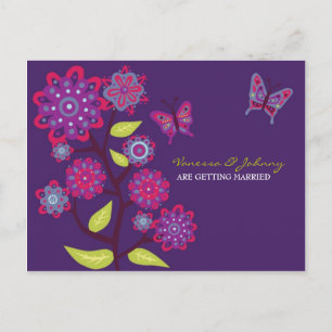 Carte Postale Faire-part Fleurs violettes funky Mariage Enregistrer la date
