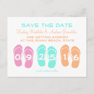 Carte Postale Faire-part Flip Flop Beach Wedding Enregistrer la date