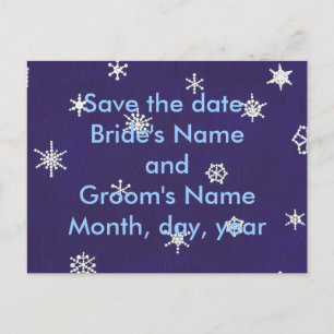 Carte Postale Faire-part Flocons blancs sur fond bleu, Enregistrez la date,