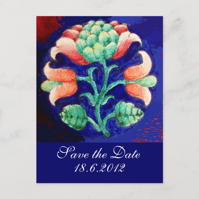 Carte Postale Faire-part FLORAL, bleu rose vert (Devant)