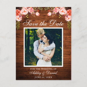 Carte Postale Faire-part Floral de corail de bois rustique Enregistrer la d