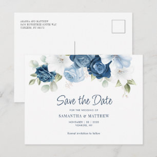 Carte Postale Faire-part Floral Dusty Blue Green Enregistrer la date