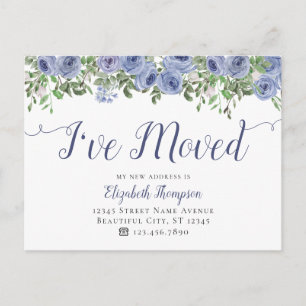 Carte Postale Faire-part Floral J'Ai Déménagé Nouvelle Adresse Blue Moving