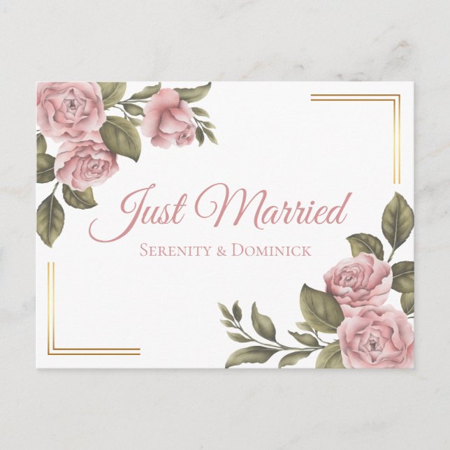 Carte Postale Faire-part Floral Marié Pink Peony Élégant Mariage (Devant)