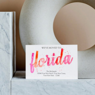 Carte Postale Faire-part Floride Nous avons déménagé Hot Pinks Aquarelle E