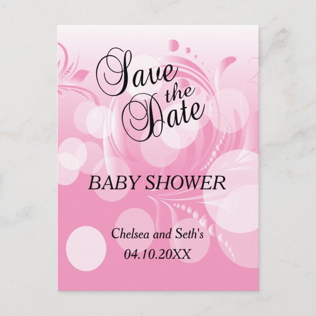 Carte Postale Faire-part Florium Bokeh Rose doux | Baby Girl Shower (Devant)